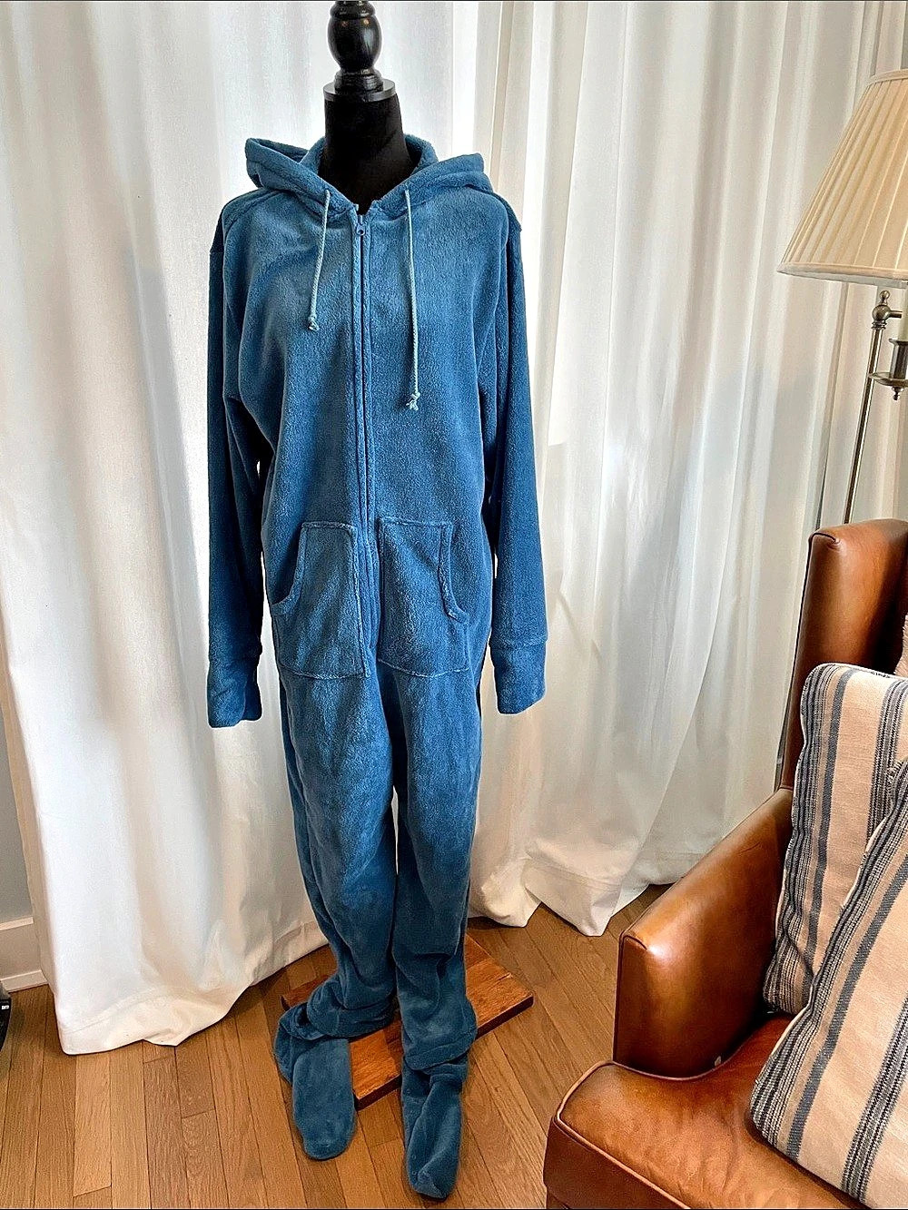 Hoodie-Footie Blue Men’s Size Large NWT Footed Hoodie Jumpsuit